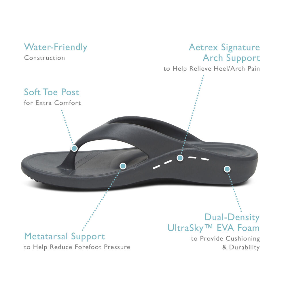 Aetrex Women's Maui Flip Flops - Grey | USA LAPM0AG